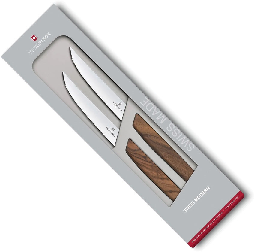Victorinox Swiss Modern 2 Piece Serrated Steak Knife Set, Walnut Wood  Handles