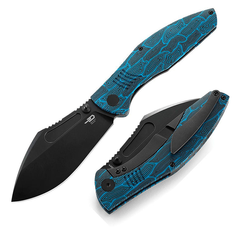 Bestech Knives Lockness Frame Folding Knife 4" Bohler M390 Steel Blade Black And Blue G10 Handle T2205D -Bestech Knives - Survivor Hand Precision Knives & Outdoor Gear Store