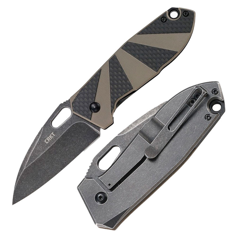 CRKT Heron Framelock Folding Knife 3" 8Cr14MoV Steel Blade Tan G10 With Carbon Fiber Inlay / Black Stainless Steel Back Handle 2440 -CRKT - Survivor Hand Precision Knives & Outdoor Gear Store