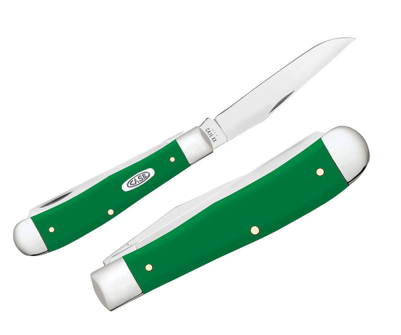 Case XX Trapper Pocket Knife Stainless Steel Clip And Spey Blades Green Smooth Synthetic Handle 53390 -Case Cutlery - Survivor Hand Precision Knives & Outdoor Gear Store