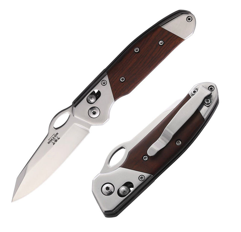 Bear & Son Slide Lock Folding Knife 3.38" D2 Tool Steel Blade Cocobolo Wood Handle B10N -Bear & Son - Survivor Hand Precision Knives & Outdoor Gear Store