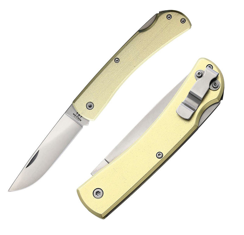 Bear & Son Large Lockback Folding Knife 3.5" Stainless Steel Blade Gold Aluminum Handle C138L -Bear & Son - Survivor Hand Precision Knives & Outdoor Gear Store