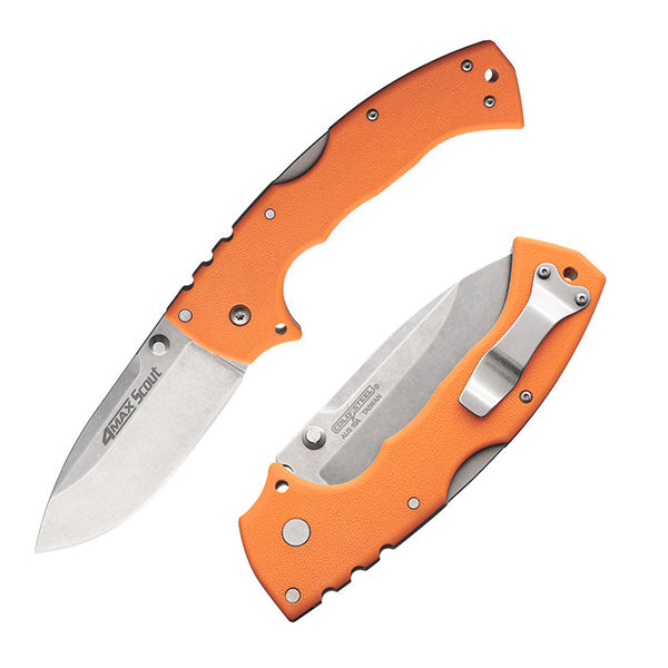 Cold Steel 4-Max Scout Lockback Folding Knife 4" AUS-10A Steel Blade Orange Griv-Ex Handle 62RQORSW -Cold Steel - Survivor Hand Precision Knives & Outdoor Gear Store