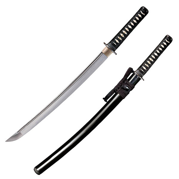 Cold Steel Wakizashi Warrior Series Fixed Sword 21" Carbon Steel Blade Black Rayskin / Nylon Braid And Brass Menuki Handle 88BWW -Cold Steel - Survivor Hand Precision Knives & Outdoor Gear Store