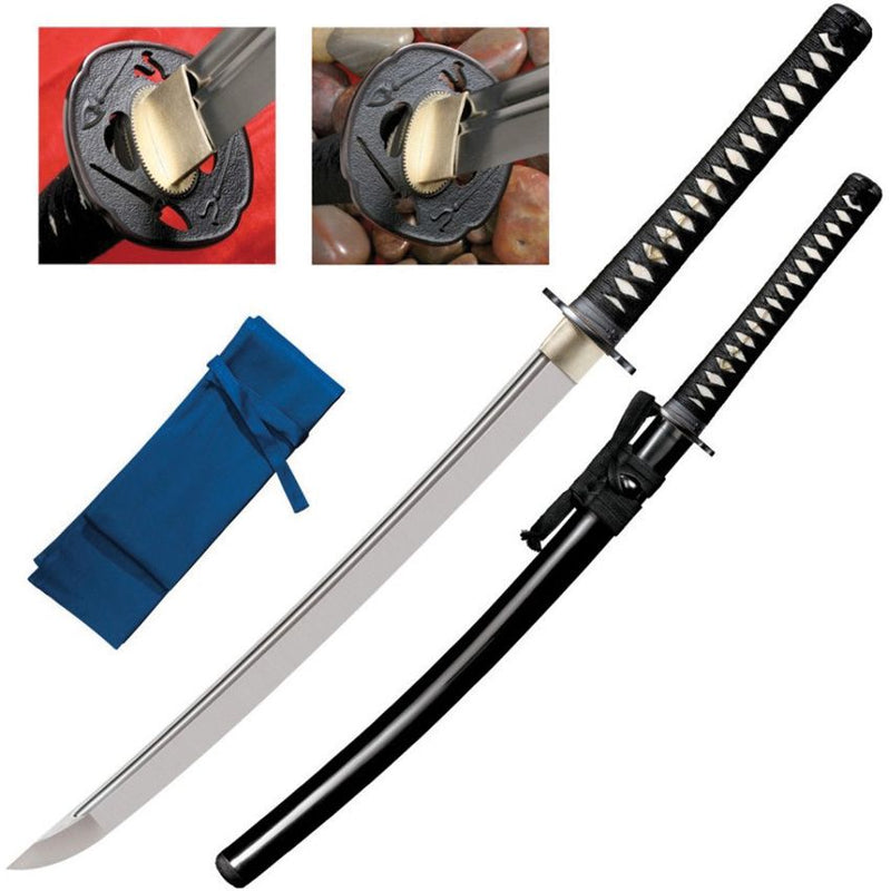 Cold Steel Wakizashi Long Fixed Sword 21" 1060HC Steel Blade White Rayskin / Black Braided Cord Wrapped With Brass Menuki Handle 88BWWK -Cold Steel - Survivor Hand Precision Knives & Outdoor Gear Store