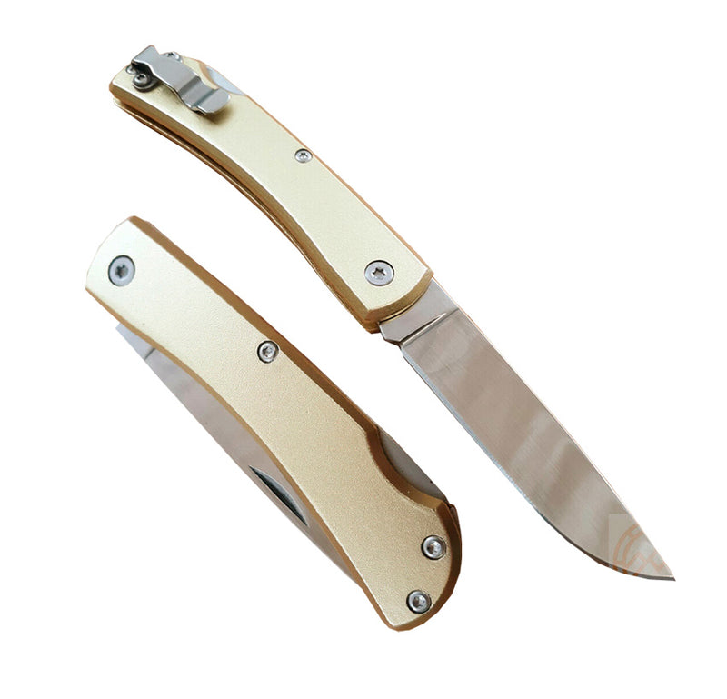 Bear & Son Small Lockback Folding Knife 2.63" Stainless Steel Blade Gold Aluminum Handle C137L -Bear & Son - Survivor Hand Precision Knives & Outdoor Gear Store