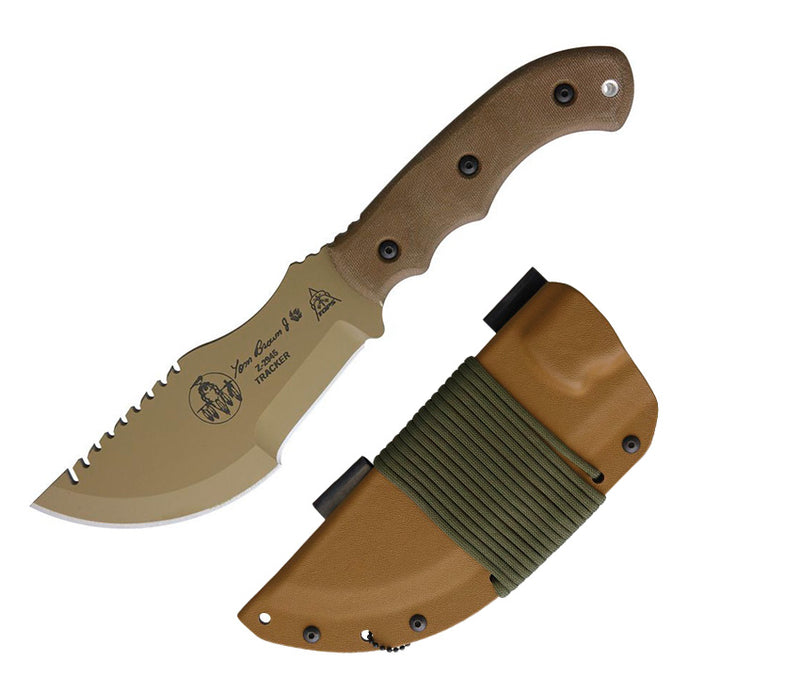 TOPS Tom Brown Tracker Fixed Knife 6.38" 1095HC Steel Sawback / Full Tang Blade Tan Linen Micarta Handle TBT01TAN -TOPS - Survivor Hand Precision Knives & Outdoor Gear Store