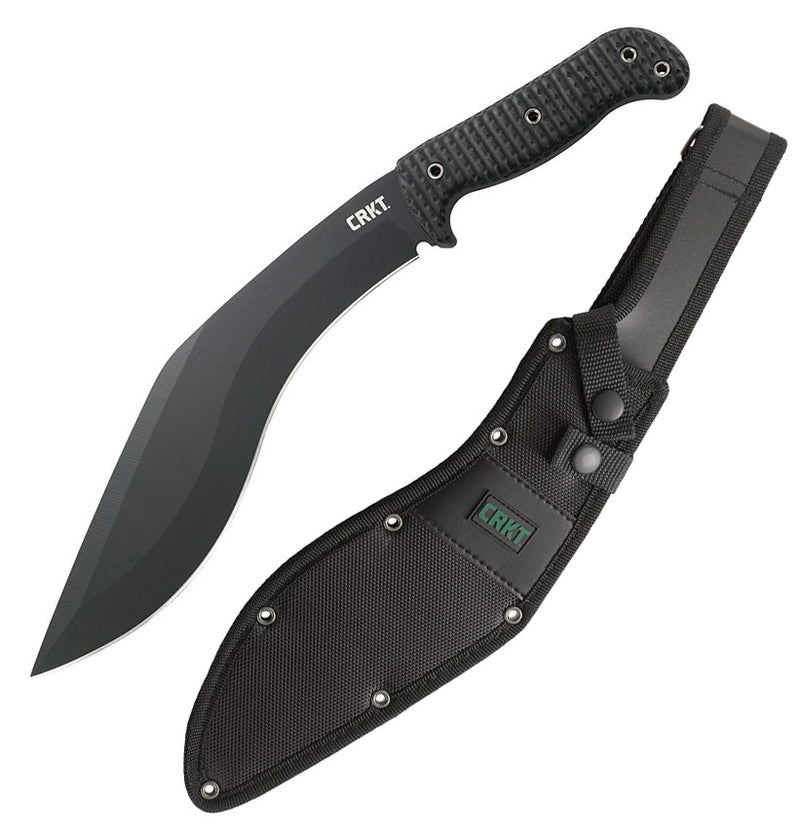 CRKT KUK Fixed Machete 10.63" Black Powder Coated 65Mn Steel Full Tang Kukri Style Blade Black GRN Handle 2742 -CRKT - Survivor Hand Precision Knives & Outdoor Gear Store