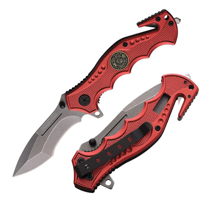 Rough Ryder Fire Fighter Rescue Linerlock Folding Knife 3.25" Stainless Steel Extended Tang Blade Red Aluminum Handle 2514 -Rough Ryder - Survivor Hand Precision Knives & Outdoor Gear Store