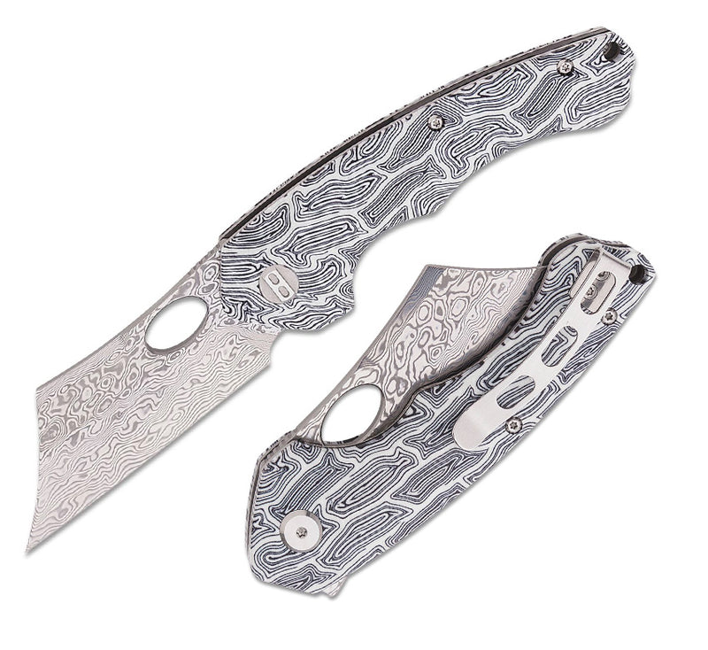 Bestech Knives Skirmish Linerlock Folding Knife 3.25" Damascus Steel Modified Cleaver Blade White / Black Damascus G10 Handle L07A -Bestech Knives - Survivor Hand Precision Knives & Outdoor Gear Store