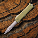 Microtech Auto Hera II Folding Dagger 3" Partial Serrated Bohler M390MK Steel Blade OD Green Aluminum Handle