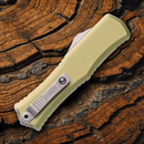 Microtech Auto Hera II Folding Dagger 3" Partial Serrated Bohler M390MK Steel Blade OD Green Aluminum Handle