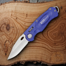 AccuSharp Wheel Lock Folding Knife 2.5" Stainless Steel Blade Blue Aluminum Handle