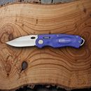 AccuSharp Wheel Lock Folding Knife 2.5" Stainless Steel Blade Blue Aluminum Handle