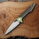 Artisan Small Archaeo Folding Knife 3" Damascus Steel Blade Titanium/Carbon Fiber Handle