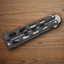 Bear & Son Butterfly Folding Knife 3.25" High carbon Steel Blade Black Metal Handle