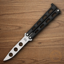 Bear & Son Butterfly Folding Knife 3.25" High carbon Steel Blade Black Metal Handle