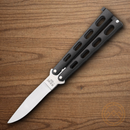 Bear & Son Butterfly Folding Knife 2.76" Stainless Steel Blade Black Metal Handle