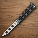 Bear & Son Butterfly Folding Knife 3.25" High Carbon Steel Blade Silver Vein Metal Handle