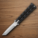 Bear & Son Butterfly Folding Knife 3.75" Stainless Steel Blade Black Metal Handle