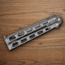 Bear & Son Butterfly Folding Knife 3.25" Damascus  Steel Blade Silver Metal Handle