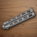 Bear & Son Butterfly Folding Knife 3.25" Damascus  Steel Blade Silver Metal Handle