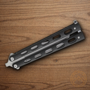 Bear & Son Butterfly Folding Knife Stainless Steel Blade Black Metal Handle