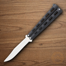 Bear & Son Butterfly Folding Knife Stainless Steel Blade Black Metal Handle