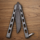 Bear & Son Butterfly Folding Knife Damascus Steel Blade Galaxy Silver Metal Handle