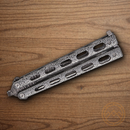 Bear & Son Butterfly Folding Knife Damascus Steel Blade Galaxy Silver Metal Handle