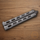 Bear & Son Butterfly Folding Knife Damascus Steel Blade Galaxy Silver Metal Handle