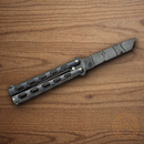 Bear & Son Armour Piercing Butterfly Folding Knife 3.38" Damascus Steel Blade Black Zinc Handle