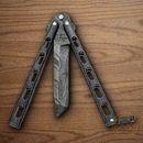 Bear & Son Armour Piercing Butterfly Folding Knife 3.38" Damascus Steel Blade Black Zinc Handle