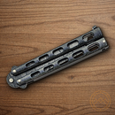 Bear & Son Armour Piercing Butterfly Folding Knife 3.38" Damascus Steel Blade Black Zinc Handle