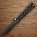 Bear & Son Butterfly Folding Knife 3.38" 1095HC Steel Blade Black Zinc Handle