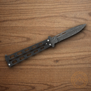 Bear & Son Butterfly Folding Knife 3.38" Damascus Steel Blade Black Zinc Handle
