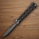 Bear & Son Butterfly Folding Knife 3.38" Damascus Steel Blade Black Zinc Handle