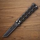Bear & Son Butterfly Folding Knife 3.75" 1095HC Steel Blade Black Zinc Handle