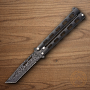 Bear & Son Butterfly Folding Knife 3.38" Damascus Steel  Blade Silver Zinc Handle