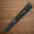 Bear & Son Butterfly Folding Knife 4" 1095HC Steel Blade Silver Vein Zinc Handle