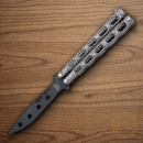Bear & Son Butterfly Folding Knife 3.38" 1095HC Steel Blade Silver Zinc Handle