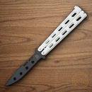 Bear & Son Butterfly Folding Knife 3.38" 1095HC Steel Blade White Zinc Handle