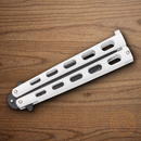 Bear & Son Butterfly Folding Knife 3.75" 1095HC Steel Blade White Zinc Handle