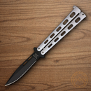 Bear & Son Butterfly Folding Knife 3.75" 1095HC Steel Blade White Zinc Handle