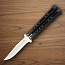 Bear & Son Butterfly Folding Knife 3.57" Stainless Steel Blade Black Metal Handle