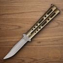 Bear & Son Butterfly Folding Knife 3.75" Stainless Steel Blade Gold Zinc Handle