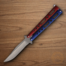 Bear & Son Butterfly Folding Knife 3.38" Carbon Steel Blade Blue/Red Zinc Handle