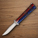 Bear & Son Butterfly Folding Knife 3.38" Carbon Steel Blade Red/White/Blue Zinc Handle