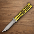 Bear & Son Butterfly Folding Knife 3.5" Stainless Steel Blade Yellow Zinc Handle