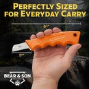 Bear & Son Cushion Grip Fixed Knife 1.5" High Carbon Steel Blade Orange Rubber Handle